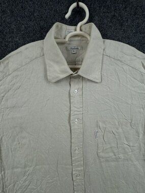 Faconnable 17 Linen Cotton USA Beige Shirt Pocket Men Button Up Solid Adult